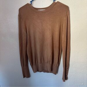 Zara Size XL Women’s Tan Camel Brown Knit Sweater Gold Buttons on Cuffs